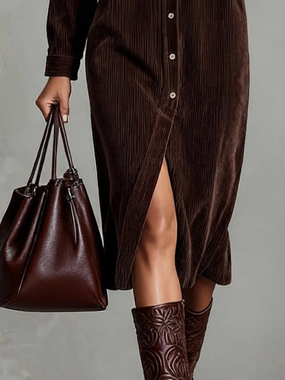 Lior | Corduroy Long-Sleeve Midi Shirt Dress