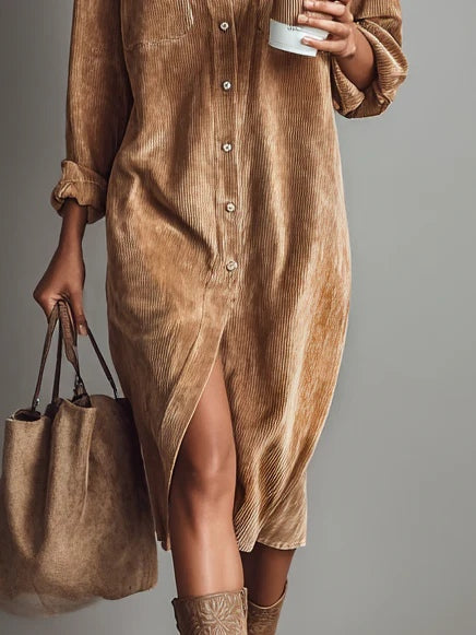 Lior | Corduroy Long-Sleeve Midi Shirt Dress