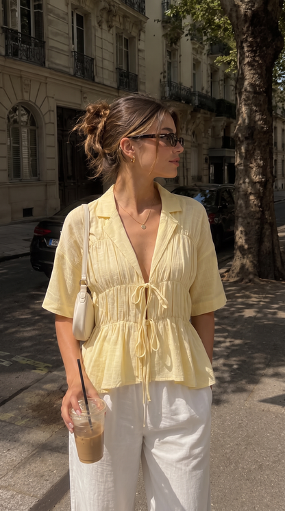 Kailey | Tie-Front V-Neck Collared Top