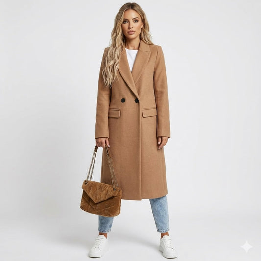 Elena | Elegant Wool-Blend Long Coat