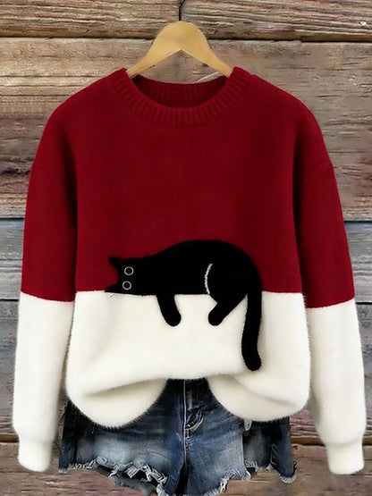 Ines | Cat Motif Wool-Mix Knit Sweater