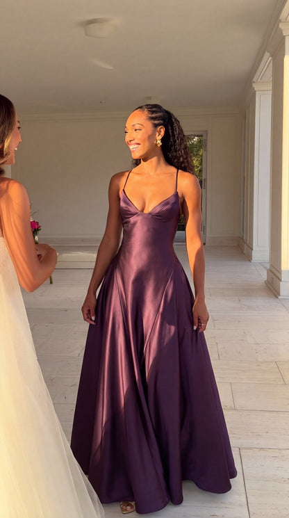 Molly | Plum Satin Maxi Dress