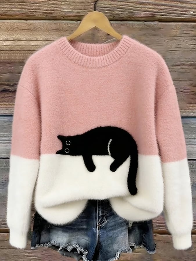 Ines | Cat Motif Wool-Mix Knit Sweater