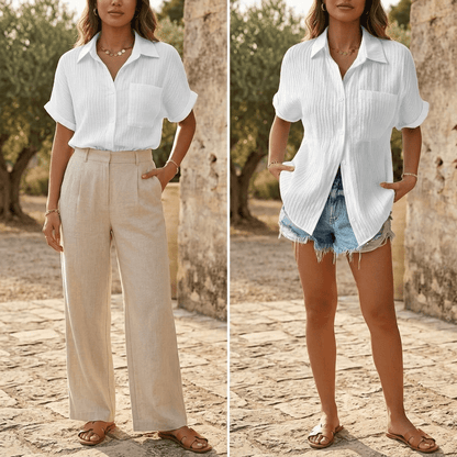 Aldara | Crinkle Texture Short Sleeve Blouse