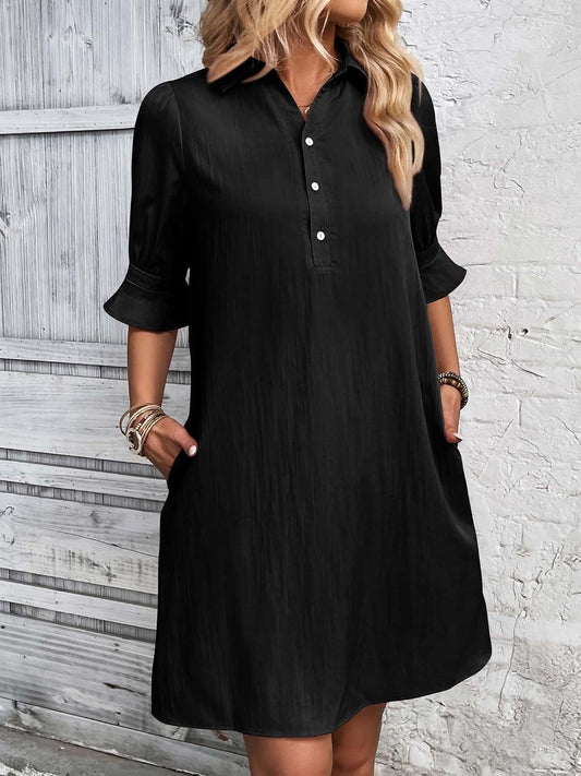 Irina | Collared Ruffle Sleeve Relaxed Shirt Dress