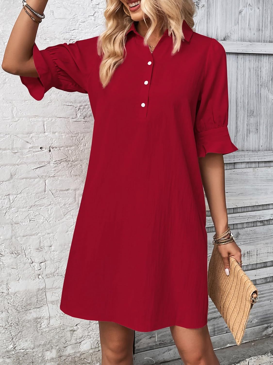 Irina | Collared Ruffle Sleeve Relaxed Shirt Dress