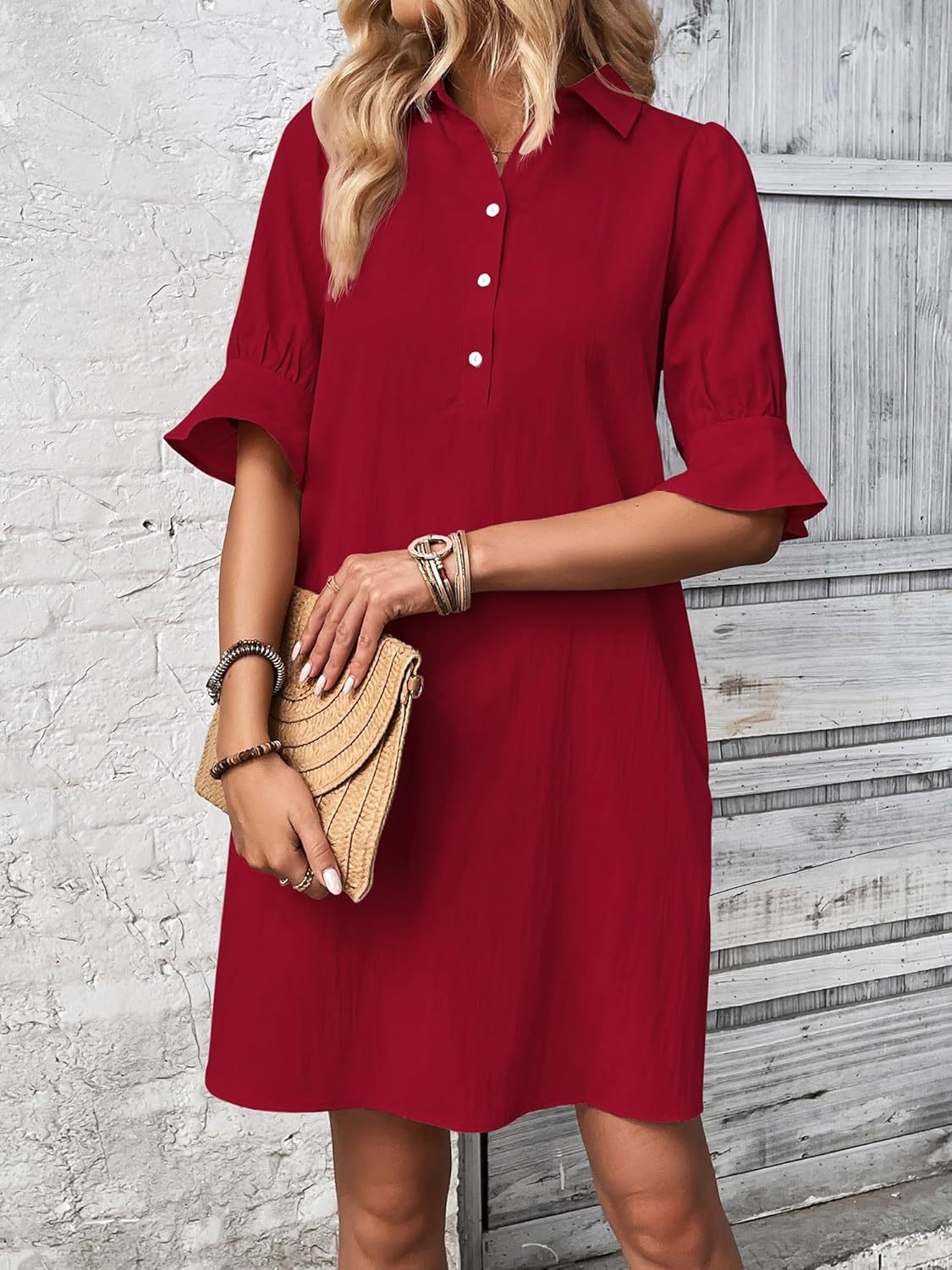 Irina | Collared Ruffle Sleeve Relaxed Shirt Dress