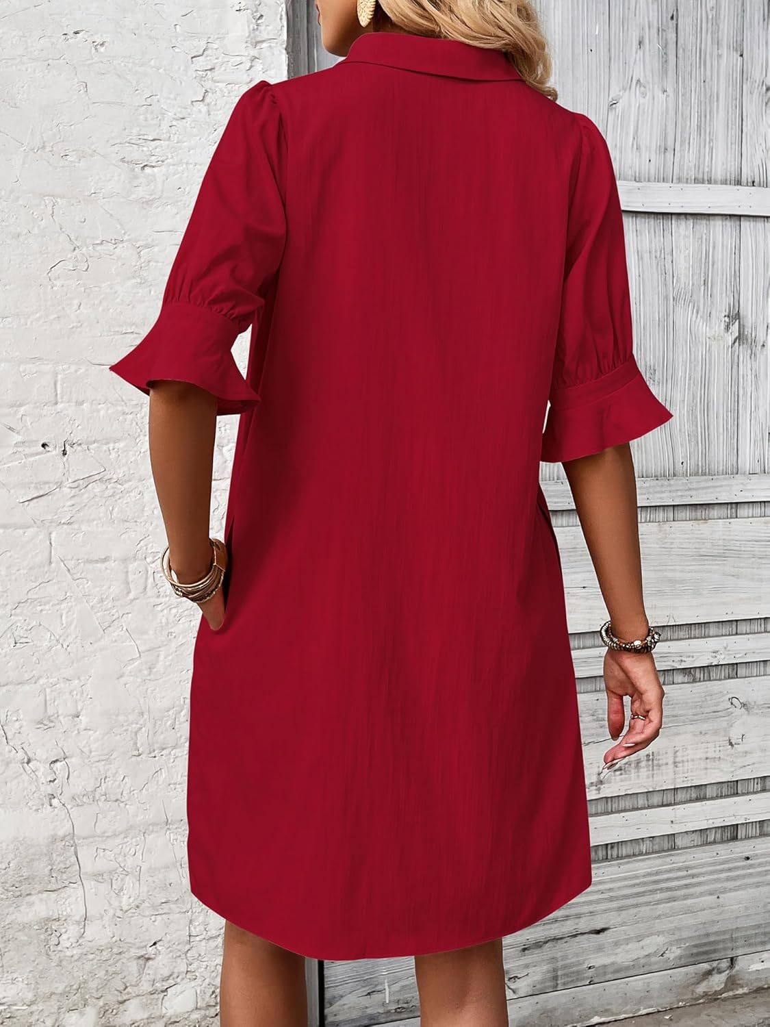 Irina | Collared Ruffle Sleeve Relaxed Shirt Dress