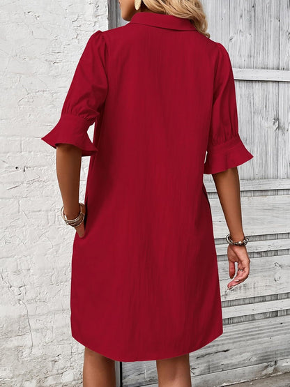 Irina | Collared Ruffle Sleeve Relaxed Shirt Dress