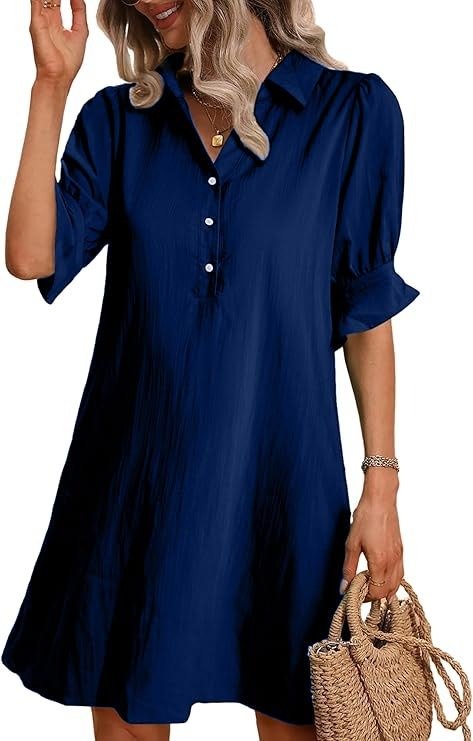 Irina | Collared Ruffle Sleeve Relaxed Shirt Dress