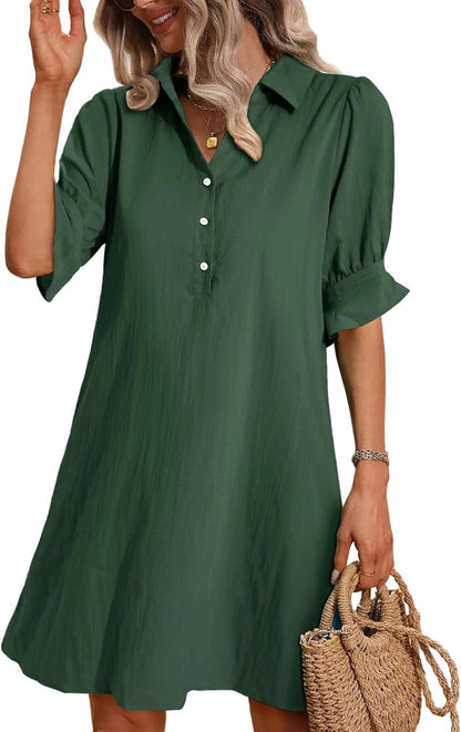 Irina | Collared Ruffle Sleeve Relaxed Shirt Dress