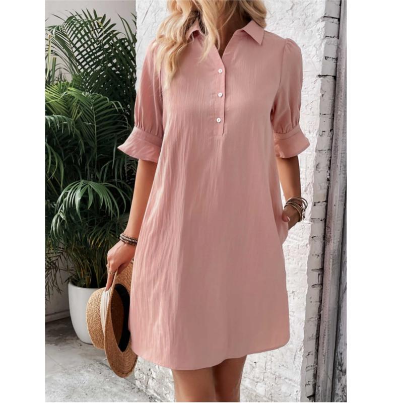 Irina | Collared Ruffle Sleeve Relaxed Shirt Dress