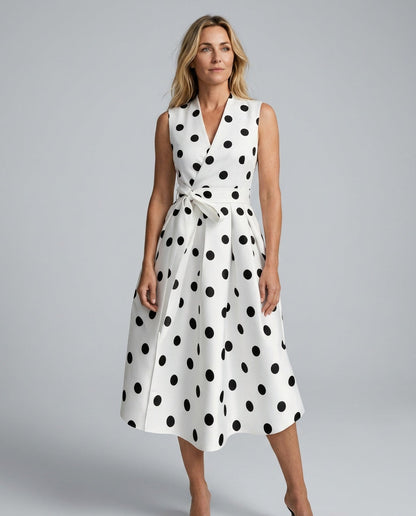 Vera | Sleeveless Polka Dot Belted Midi Dress