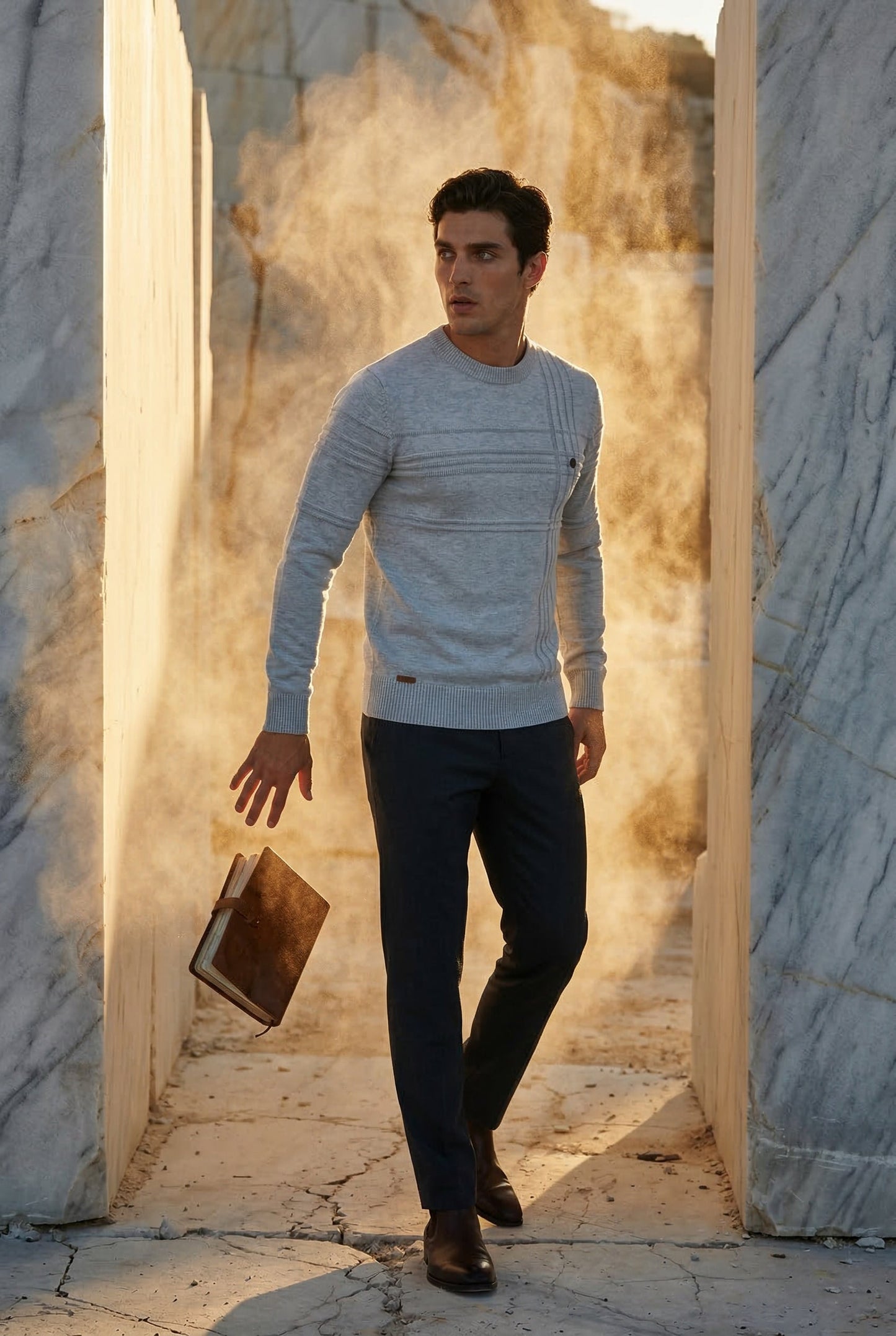Bram | Men's Structured Crewneck Sweater, Textured Knit