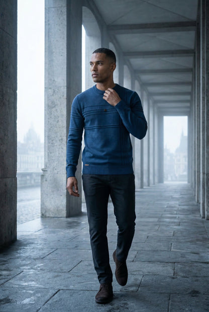 Bram | Men's Structured Crewneck Sweater, Textured Knit