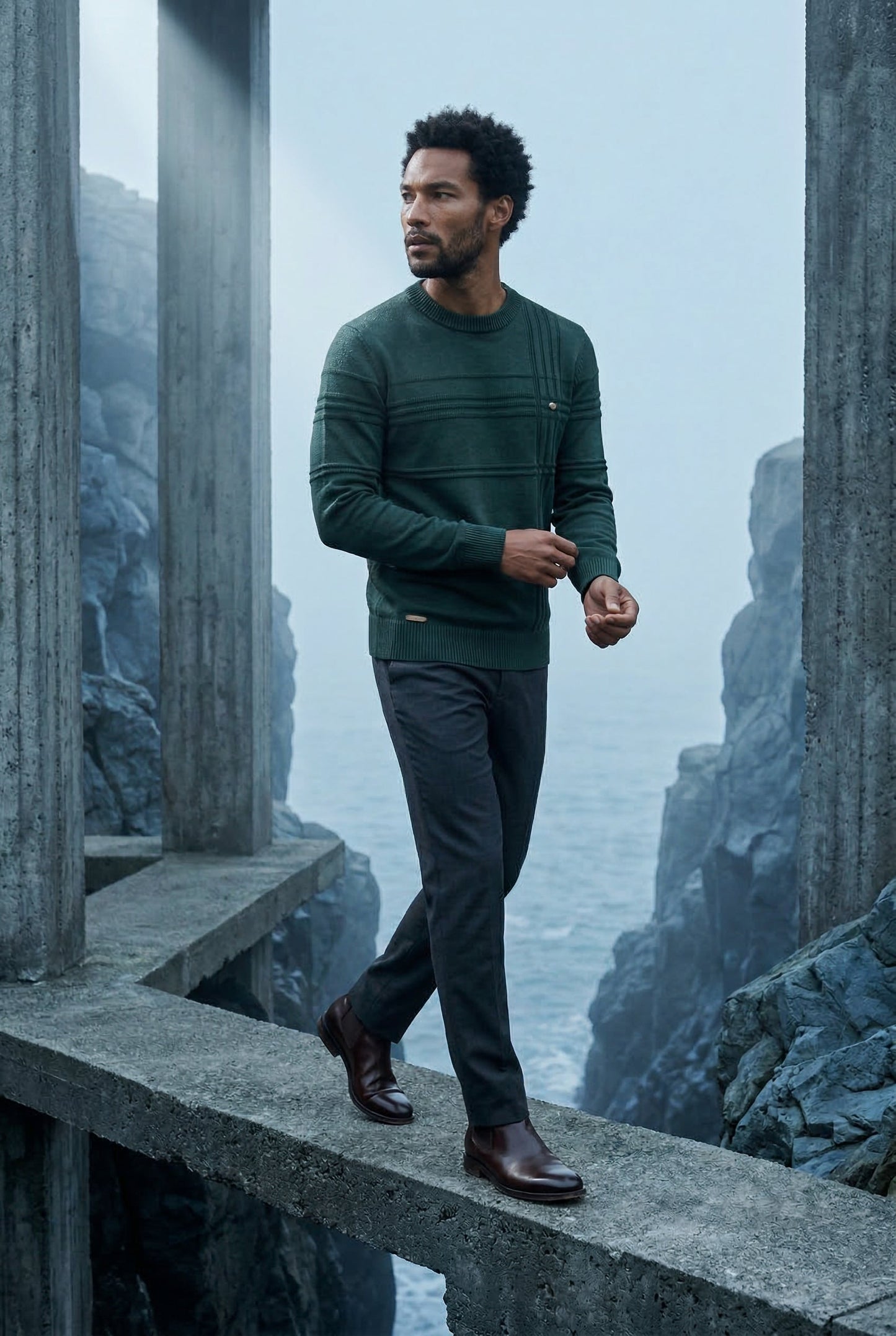 Bram | Men's Structured Crewneck Sweater, Textured Knit