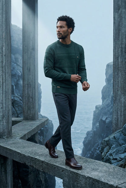Bram | Men's Structured Crewneck Sweater, Textured Knit