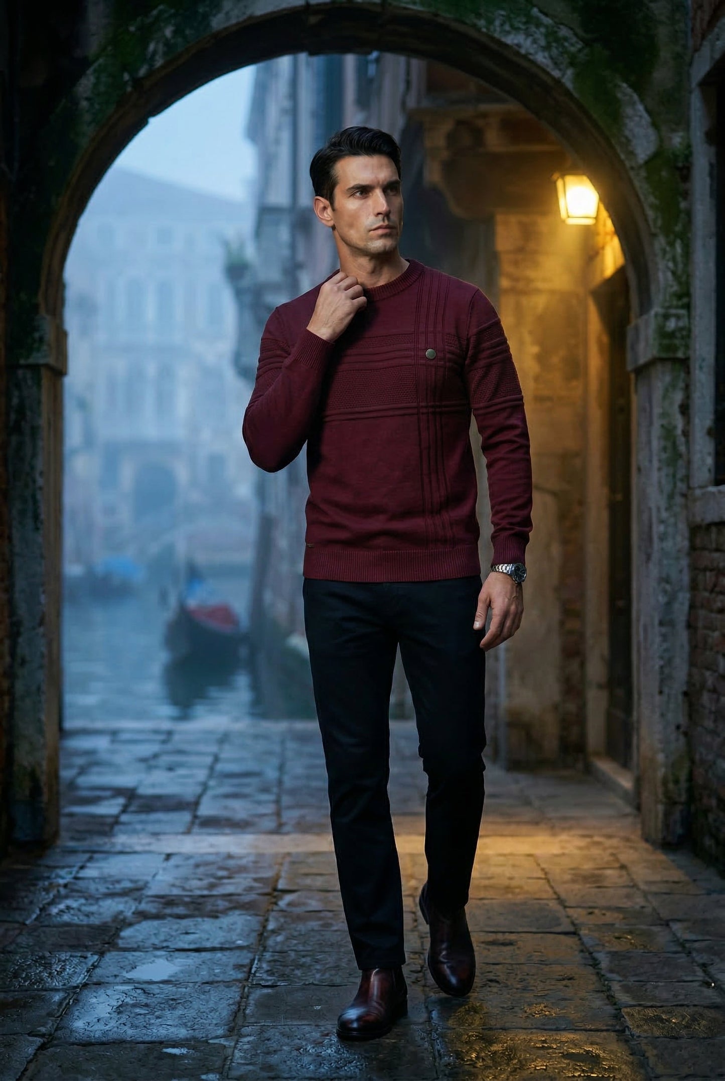 Bram | Men's Structured Crewneck Sweater, Textured Knit