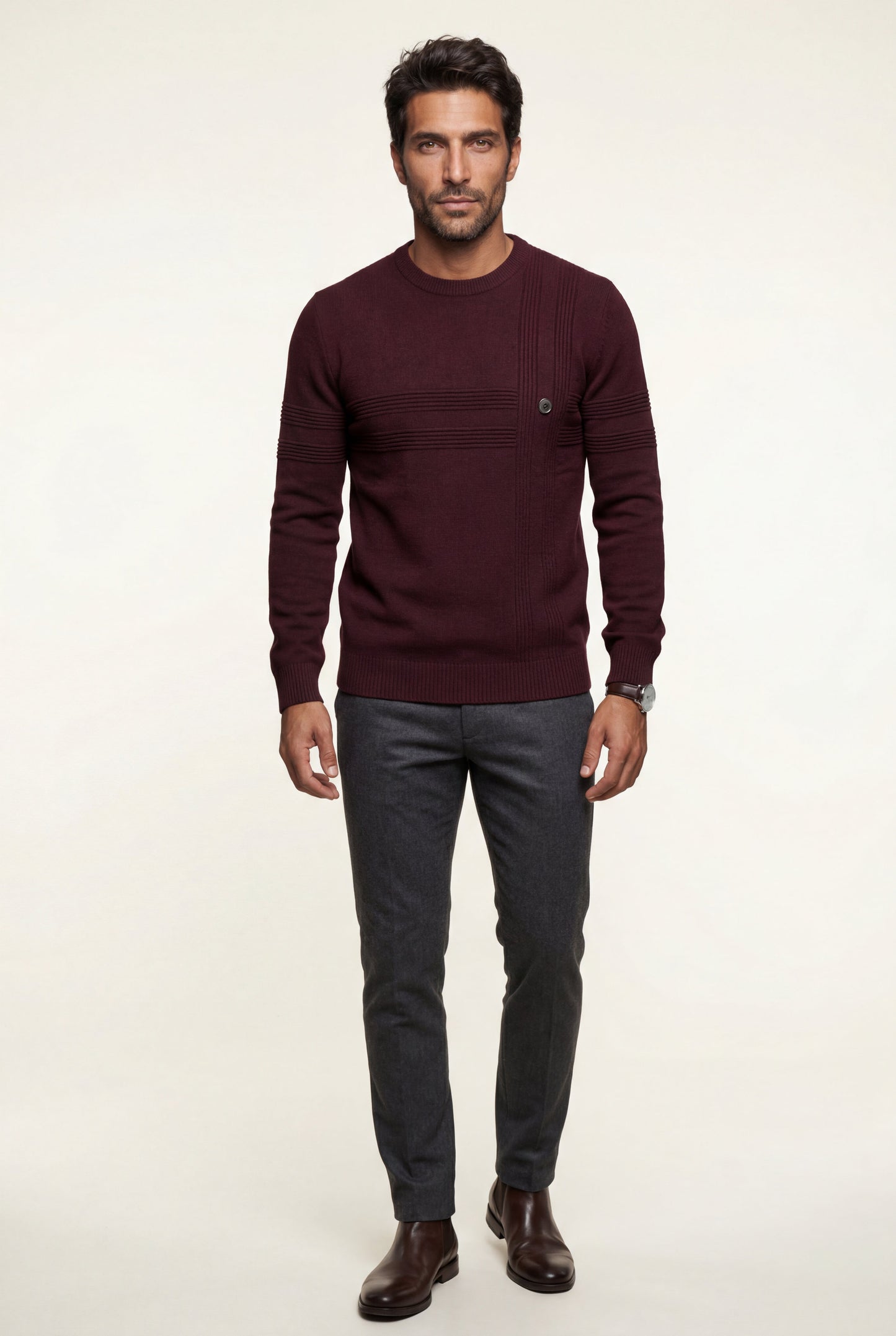 Bram | Men's Structured Crewneck Sweater, Textured Knit
