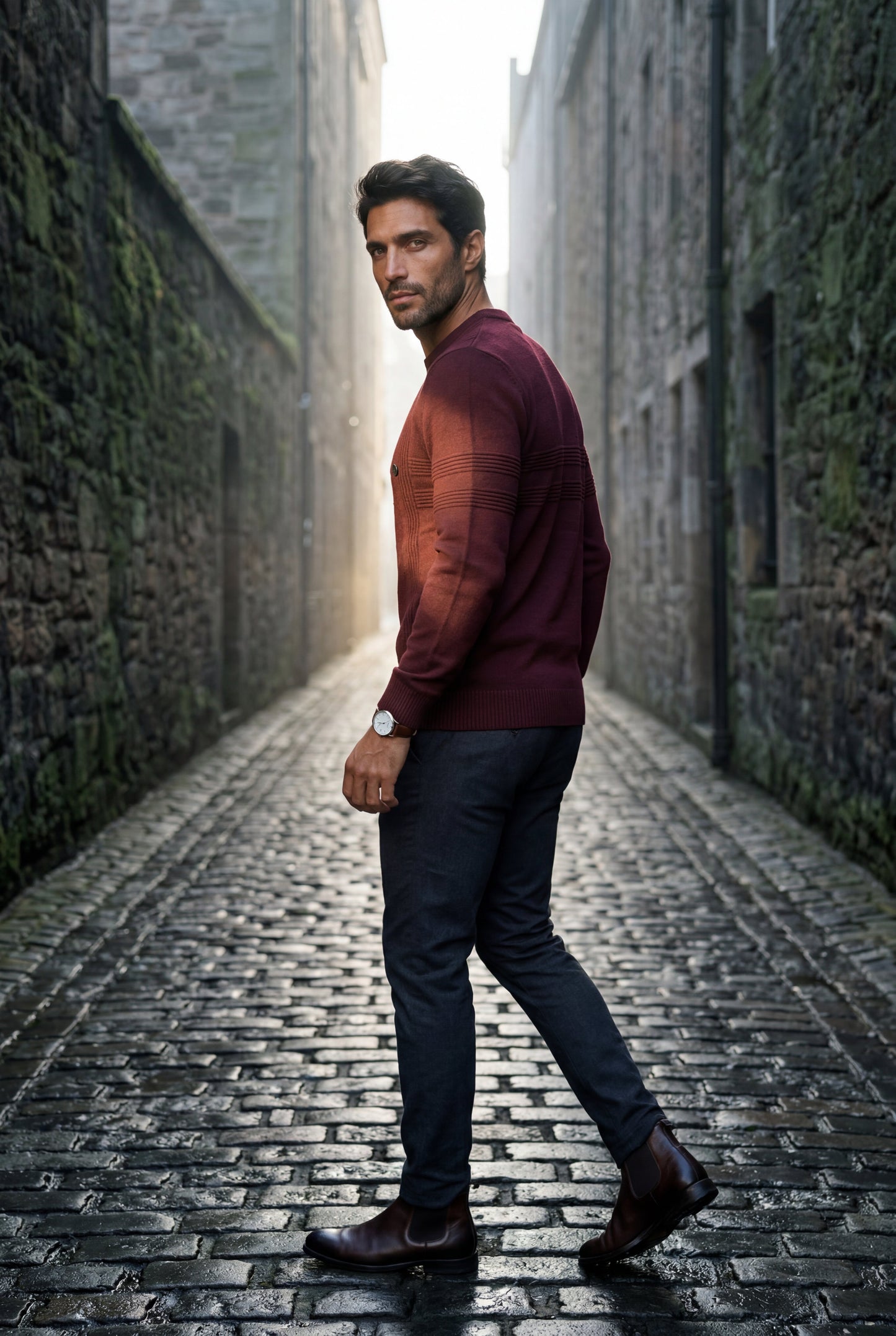 Bram | Men's Structured Crewneck Sweater, Textured Knit