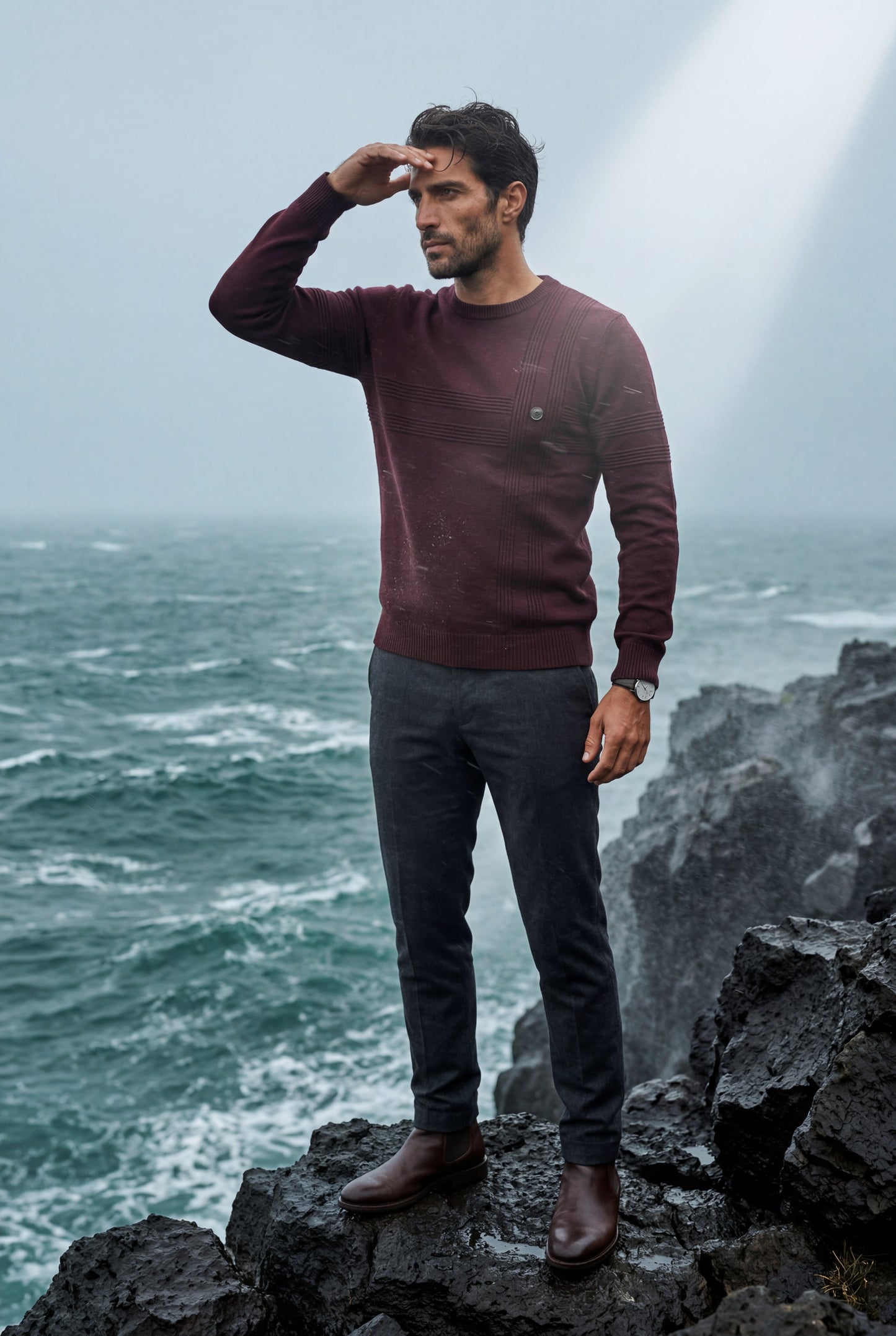 Bram | Men's Structured Crewneck Sweater, Textured Knit