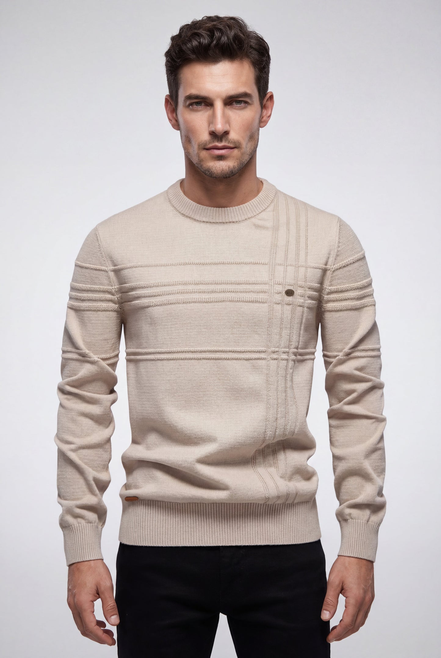 Bram | Men's Structured Crewneck Sweater, Textured Knit