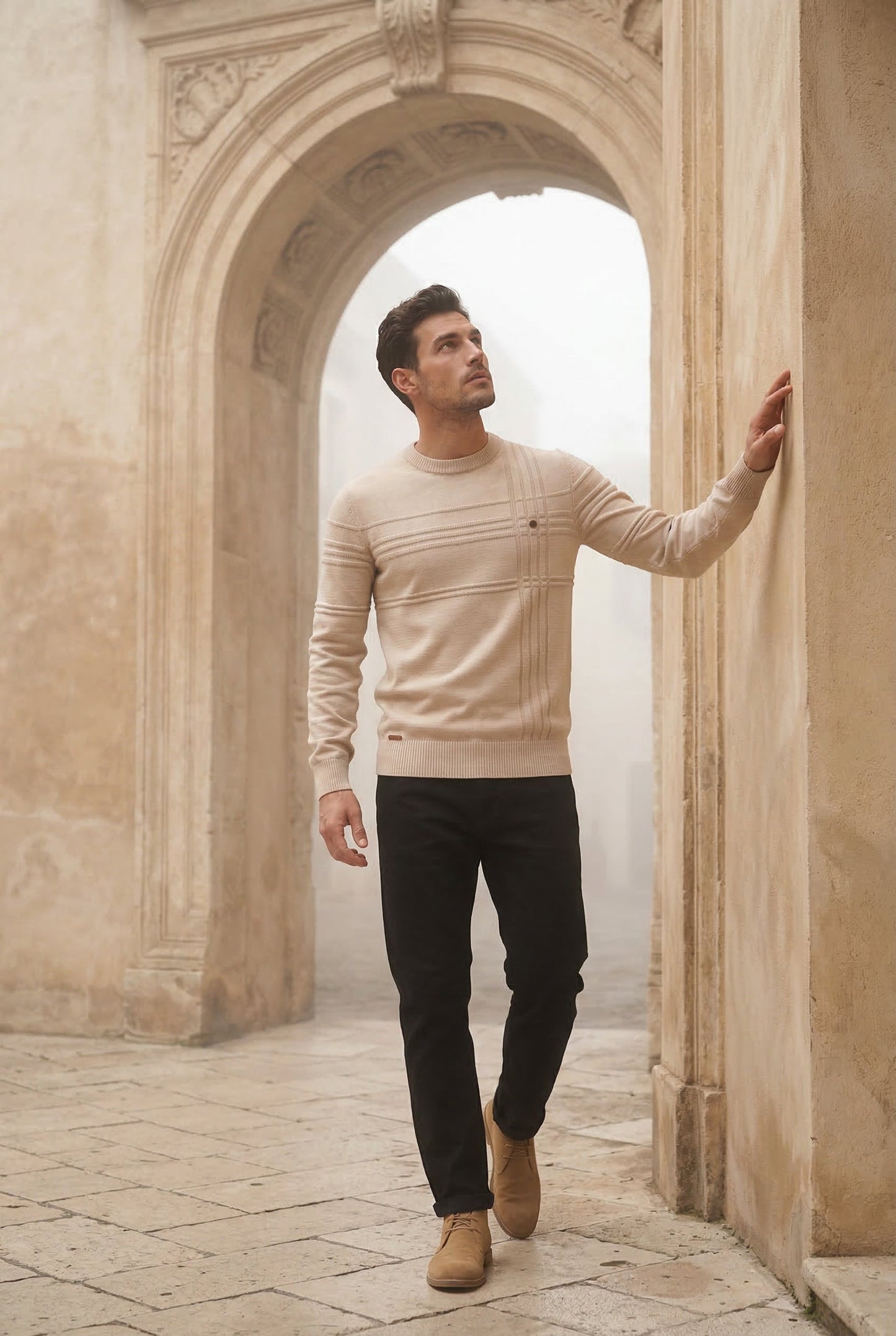 Bram | Men's Structured Crewneck Sweater, Textured Knit