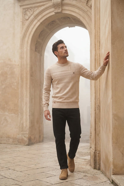 Bram | Men's Structured Crewneck Sweater, Textured Knit