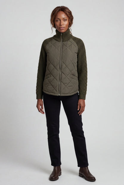 Harlow | Women's Diamond Quilted Hybrid Jacket, Knit Sleeves
