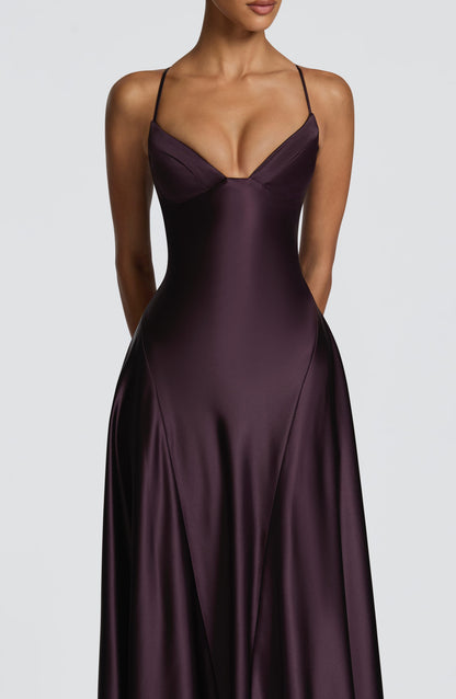 Molly | Plum Satin Maxi Dress