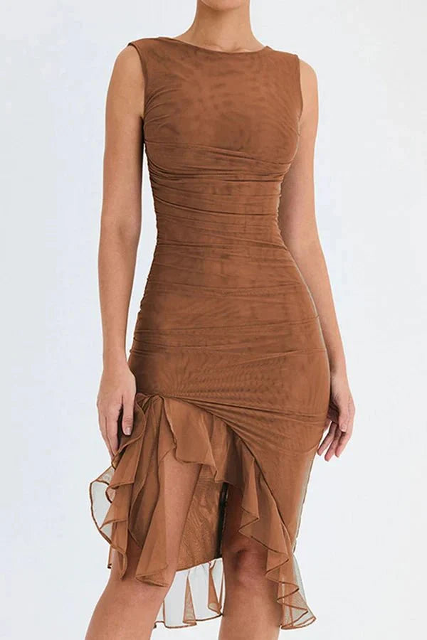 Charlotte | Mesh Ruffle Hem Backless Dress