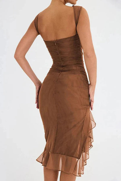 Charlotte | Mesh Ruffle Hem Backless Dress