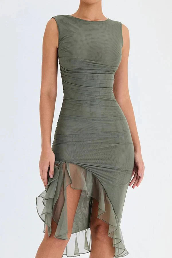 Charlotte | Mesh Ruffle Hem Backless Dress