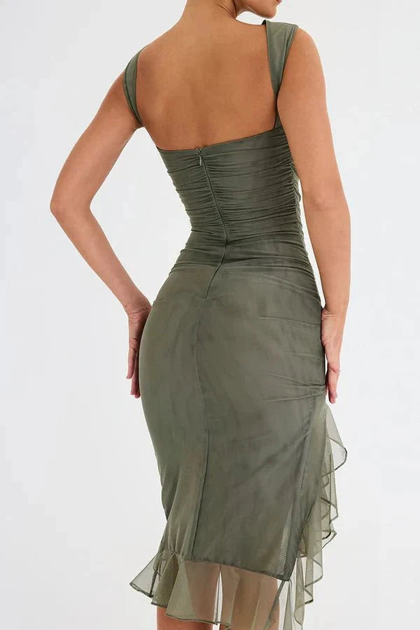 Charlotte | Mesh Ruffle Hem Backless Dress