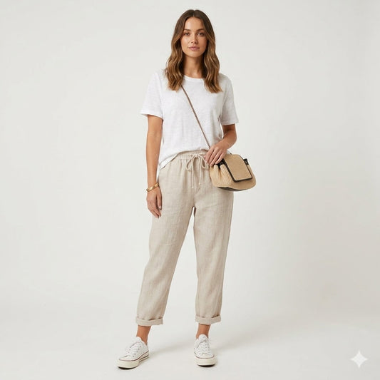 Matteo Ricci | Women's Tapered Linen Drawstring Trousers
