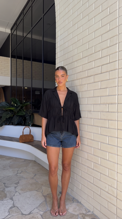 Kailey | Tie-Front V-Neck Collared Top