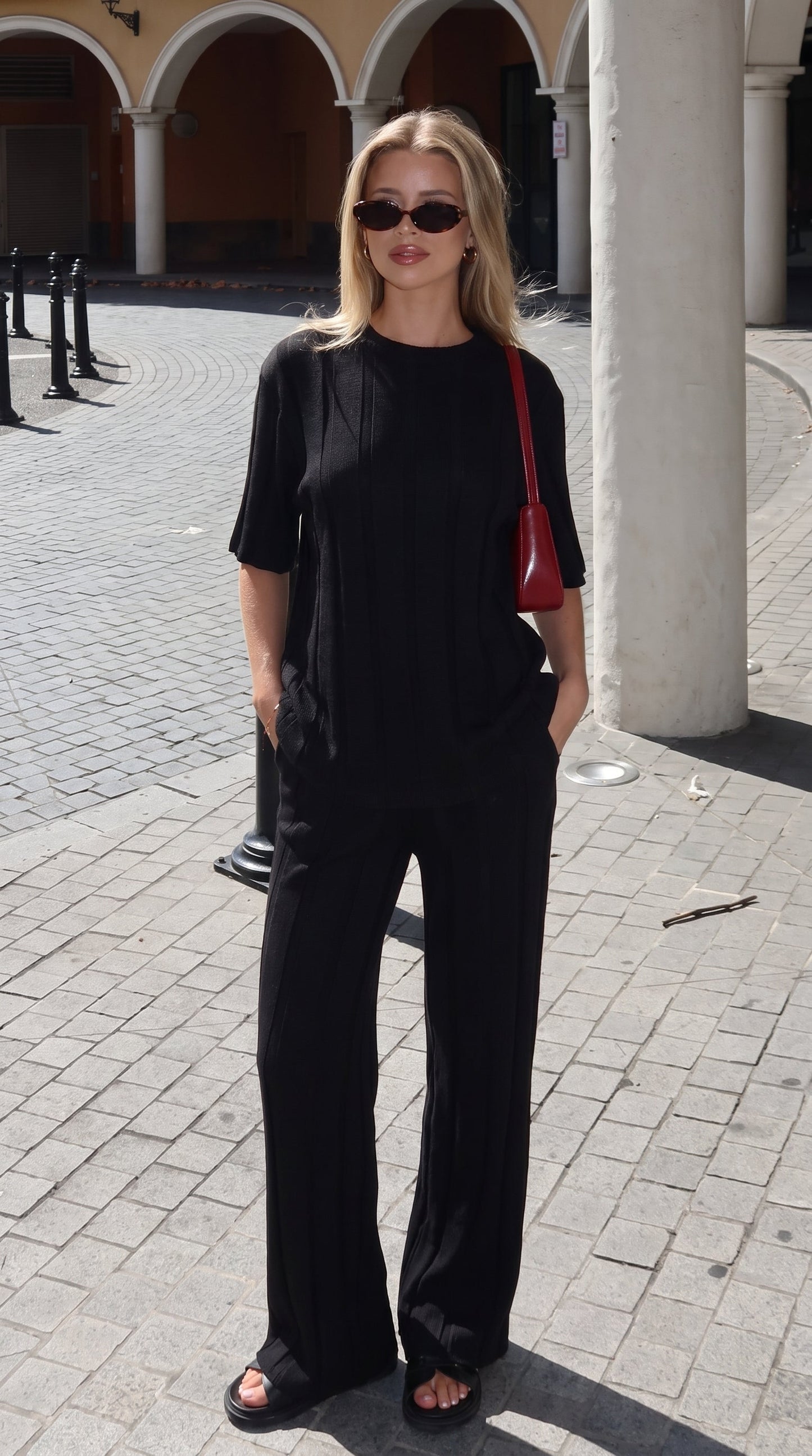 Bella | Wide Leg Ribbed Knit Pants