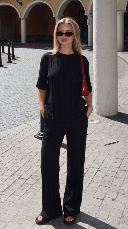 Bella | Wide Leg Ribbed Knit Pants