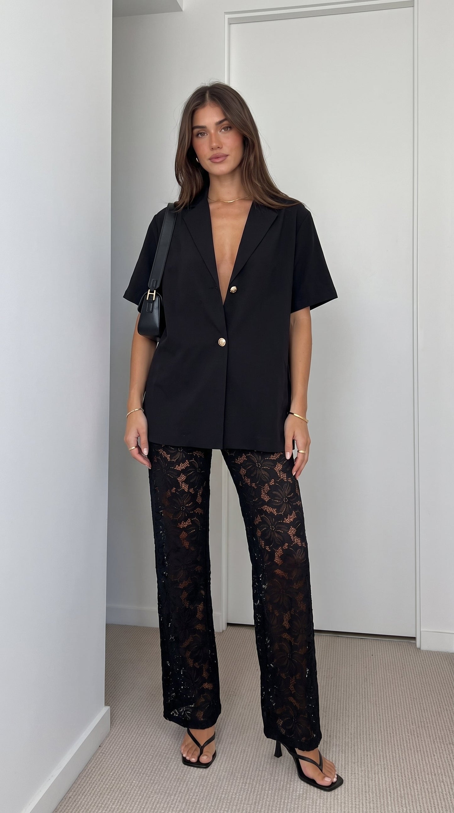 Quinn | Cotton V-Neck Set with Lace-Trim Pants
