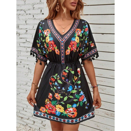 Isla | Boho Floral Tassel Mini Dress Women