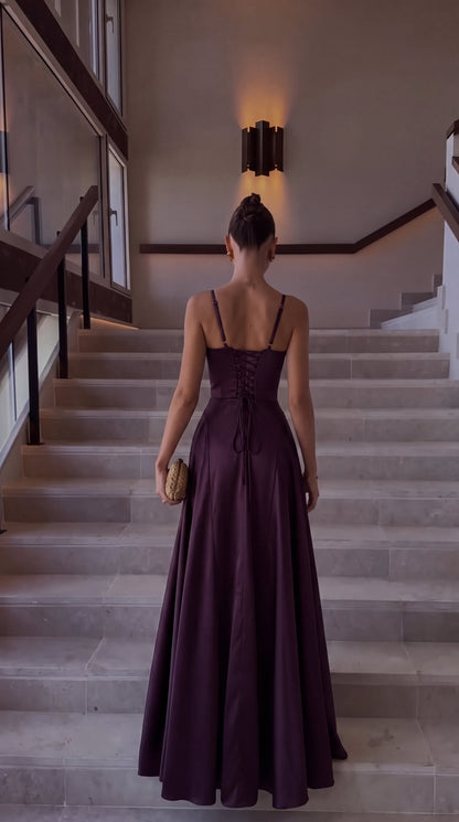 Molly | Plum Satin Maxi Dress