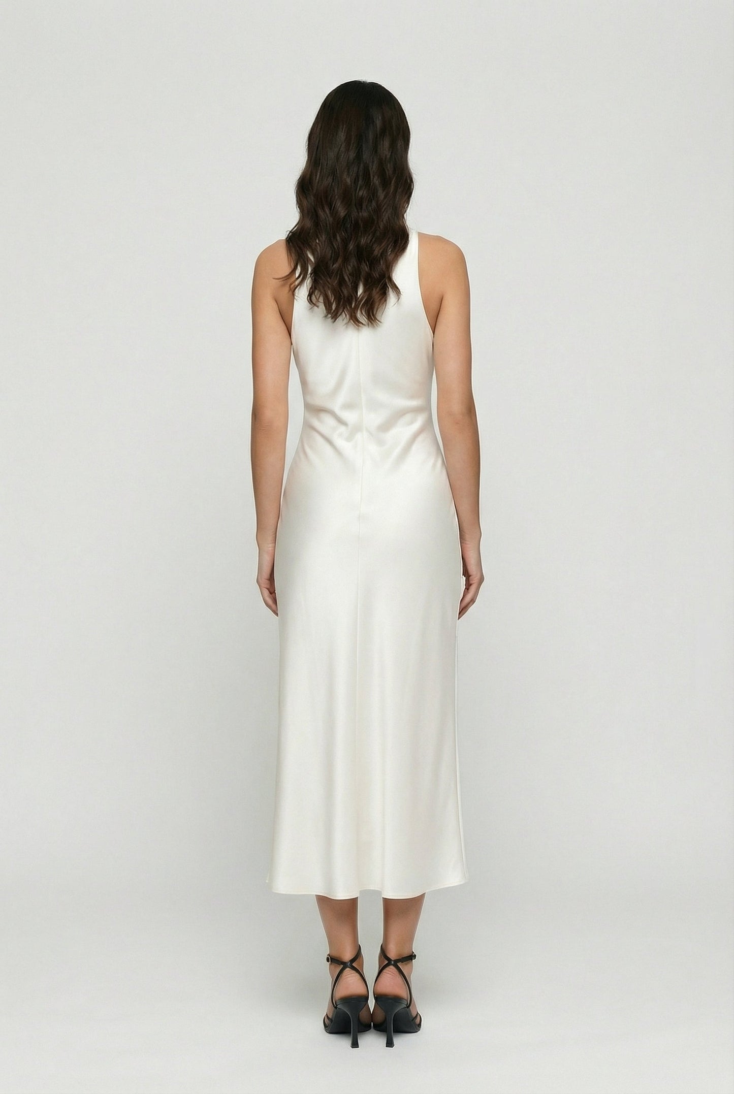 Cowl Neck Satin Midi Dress — Elegant Bias Cut