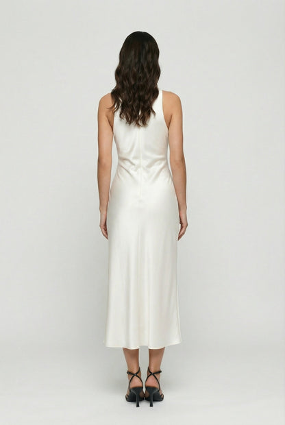 Cowl Neck Satin Midi Dress — Elegant Bias Cut