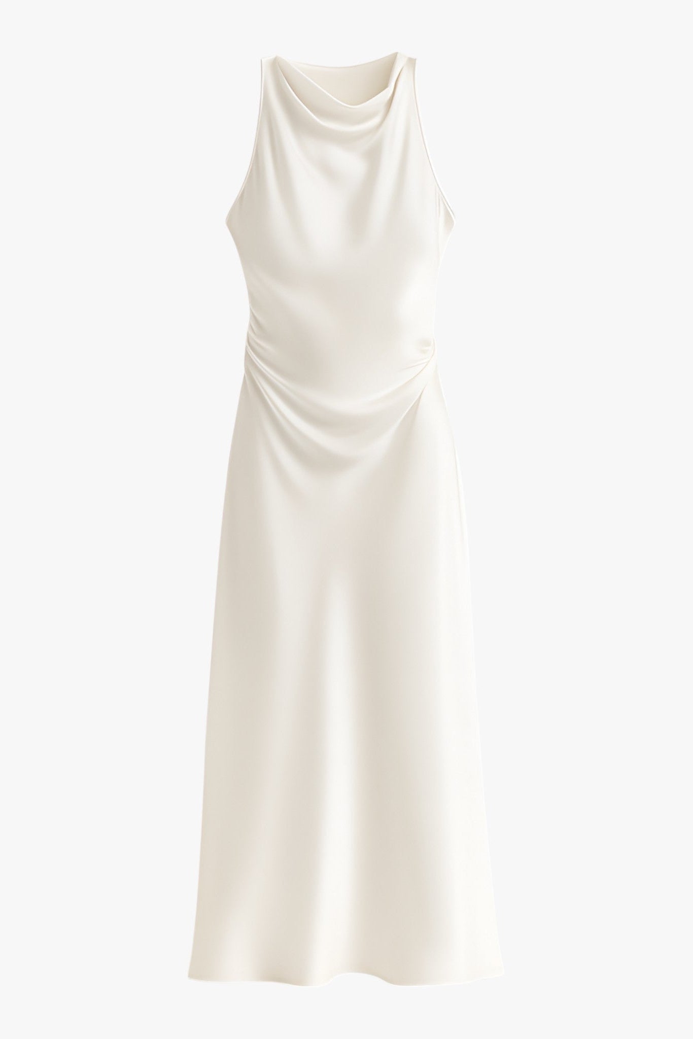 Cowl Neck Satin Midi Dress — Elegant Bias Cut