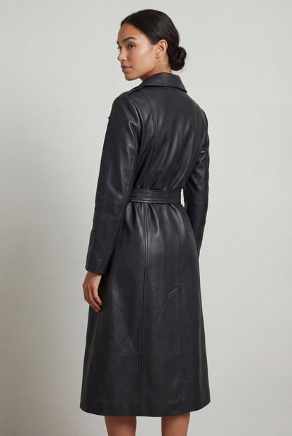 Raven | Women's Belted Faux Leather Trench Coat