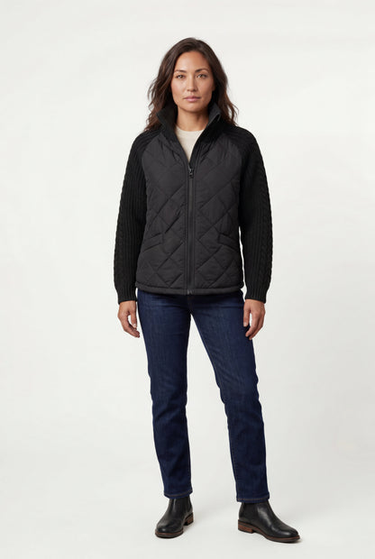 Harlow | Women's Diamond Quilted Hybrid Jacket, Knit Sleeves