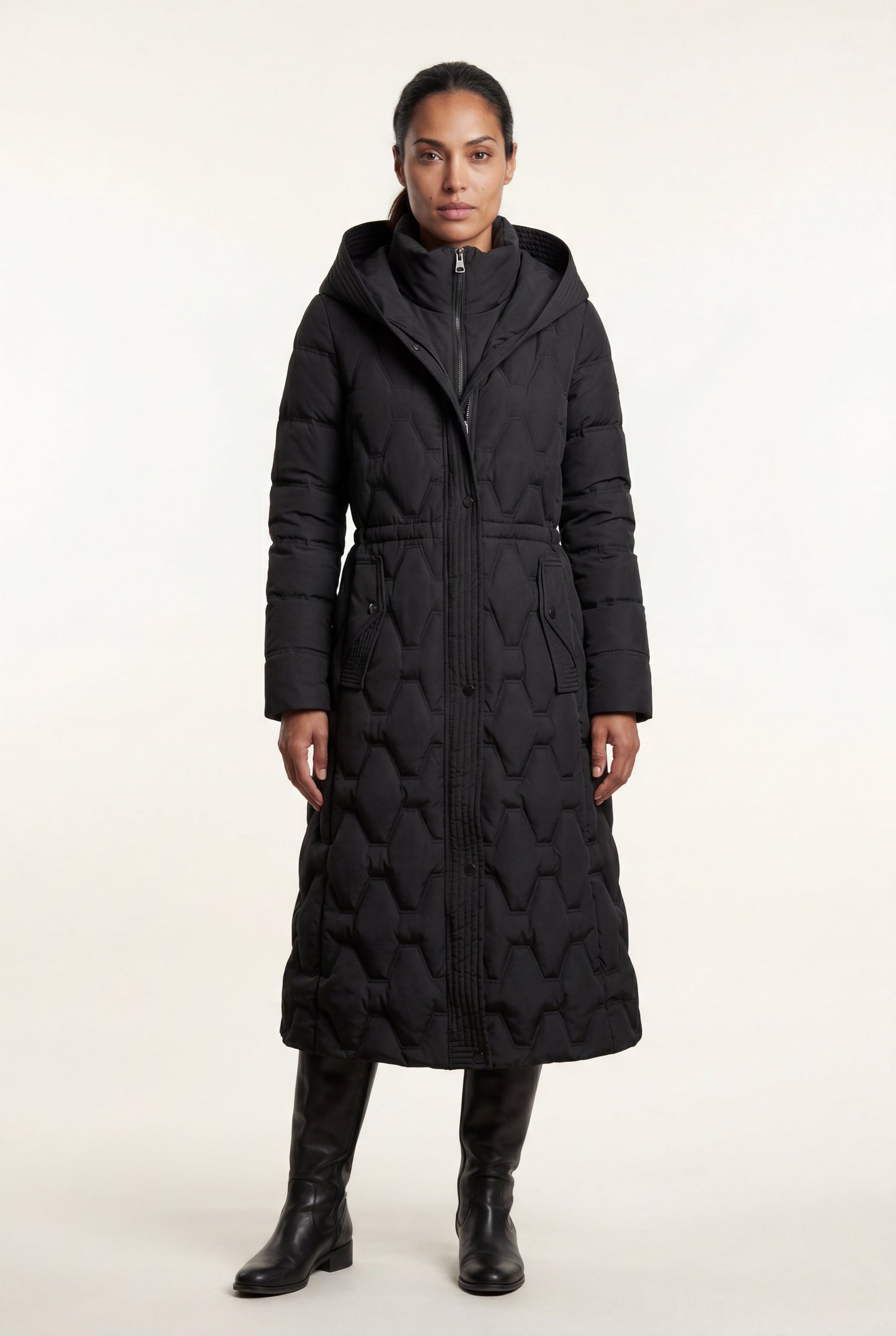 Margot | Women's Longline Quilted Puffer Coat, Hooded