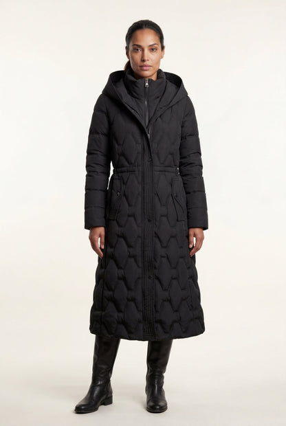 Margot | Women's Longline Quilted Puffer Coat, Hooded