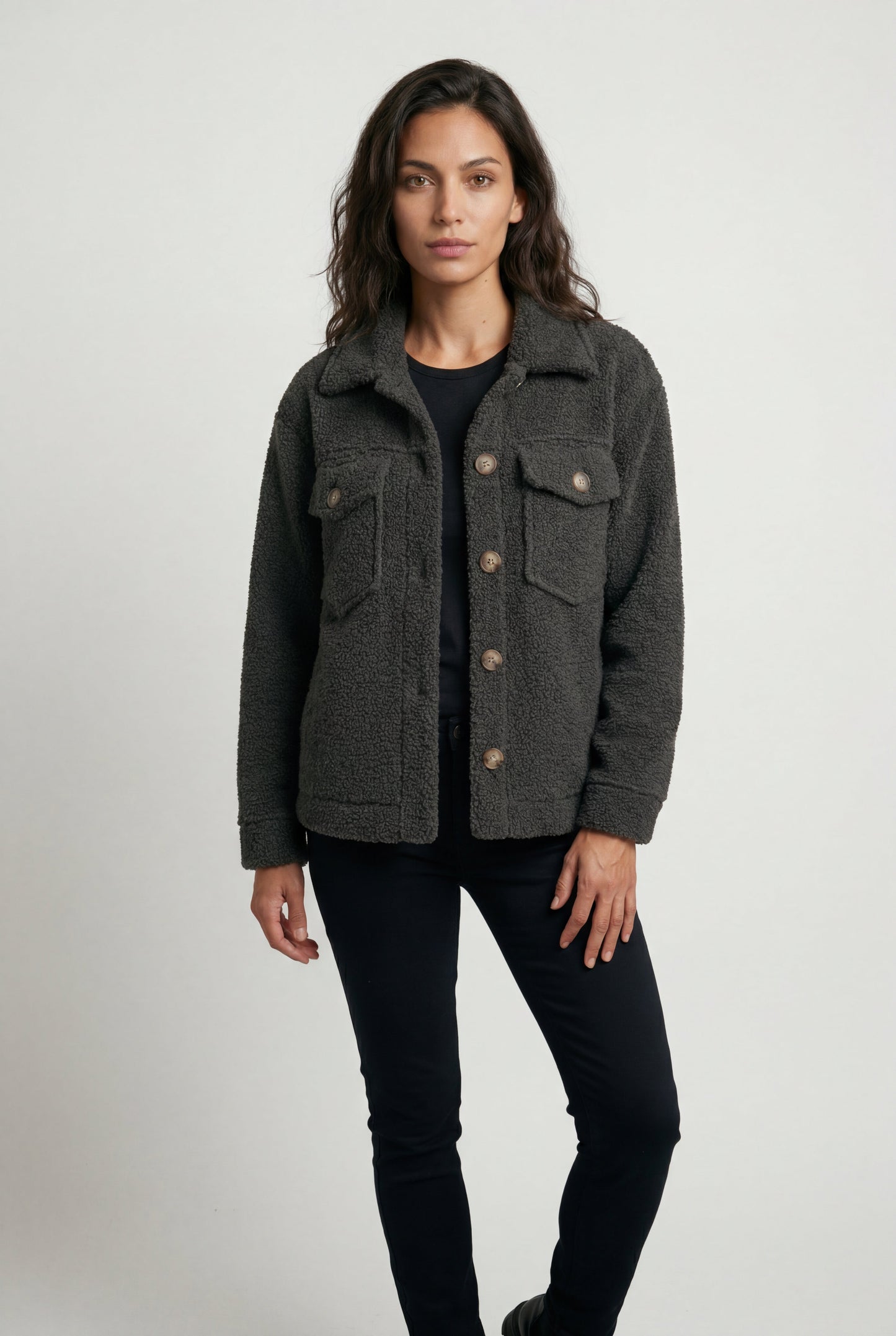 Fern | Women's Teddy Shacket, Relaxed Plush Jacket