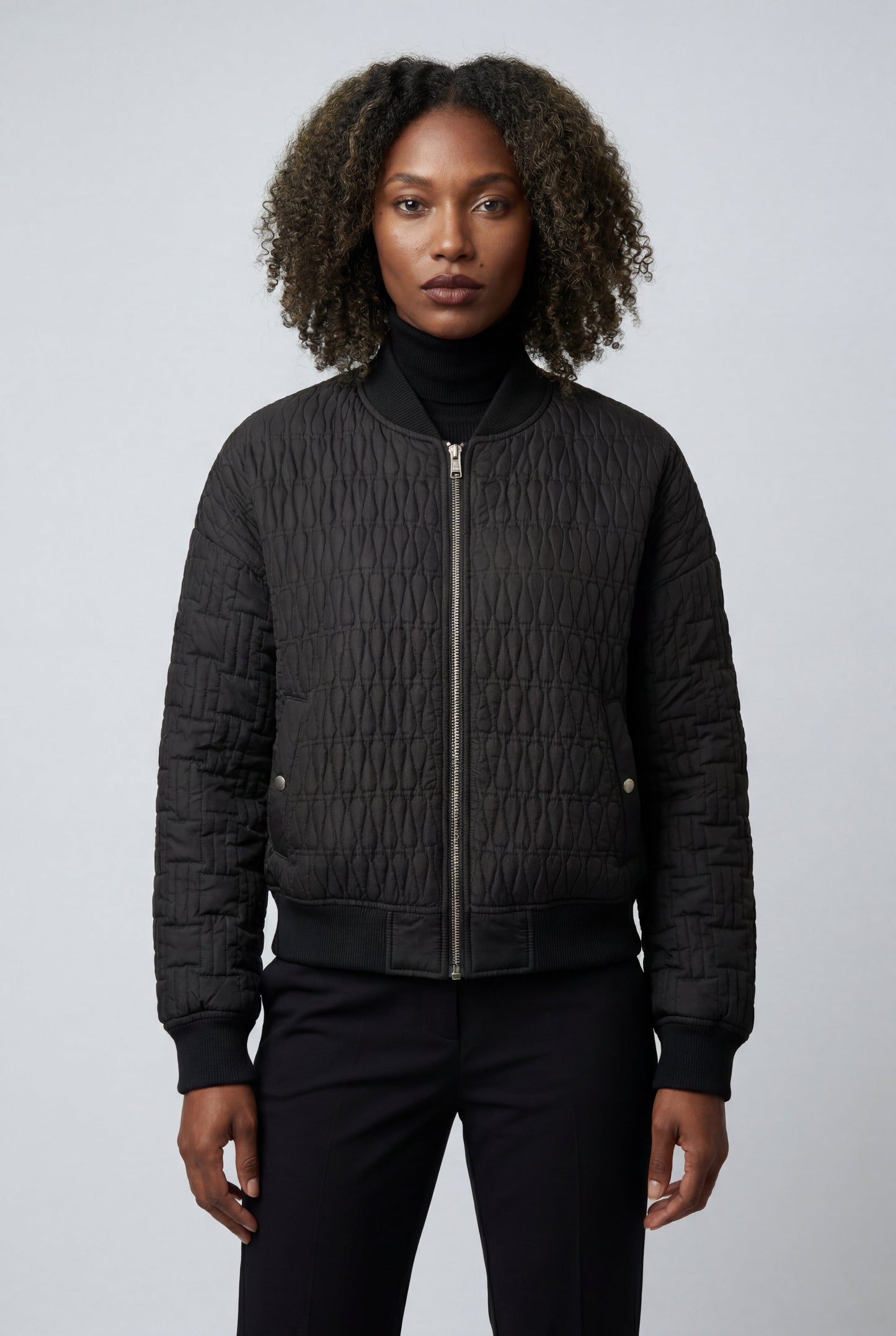 Billie | Women's Quilted Bomber Jacket, Ribbed Trim